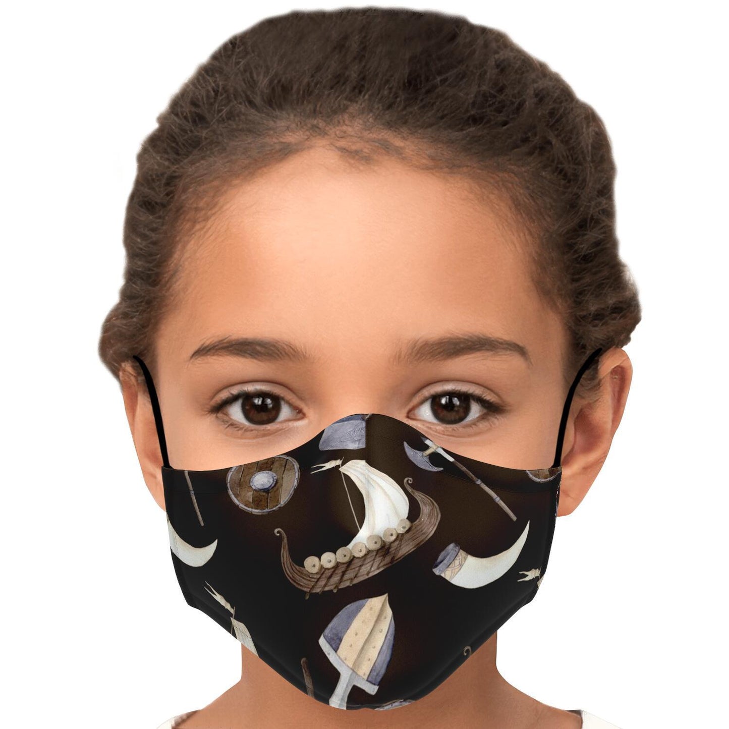 Vikings, Dragons and Ships Brown Face Mask Cover