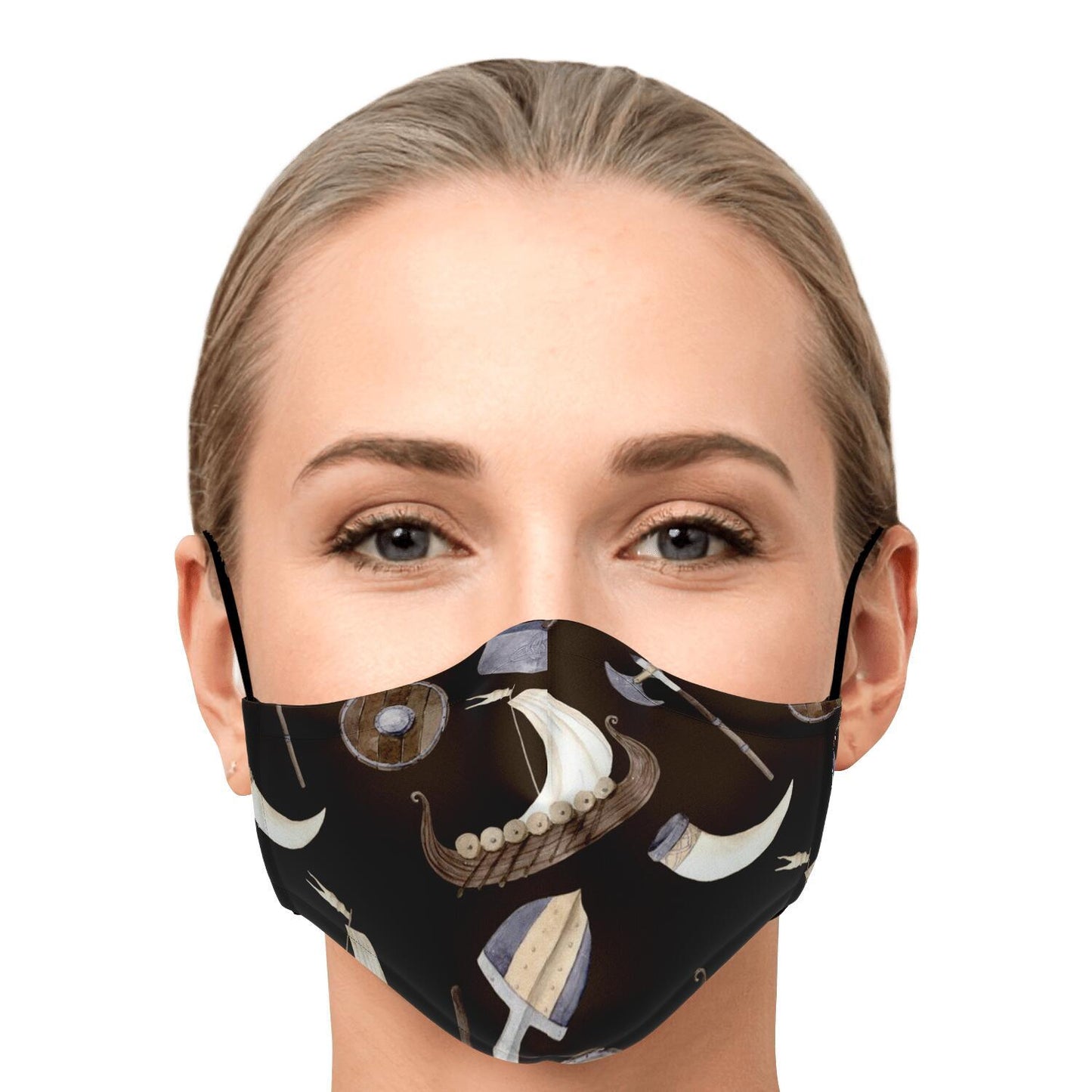 Vikings, Dragons and Ships Brown Face Mask Cover