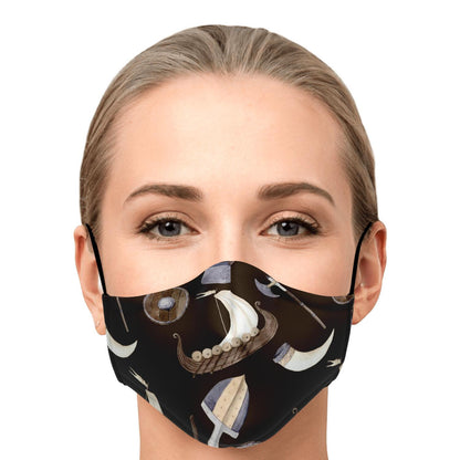 Vikings, Dragons and Ships Brown Face Mask Cover