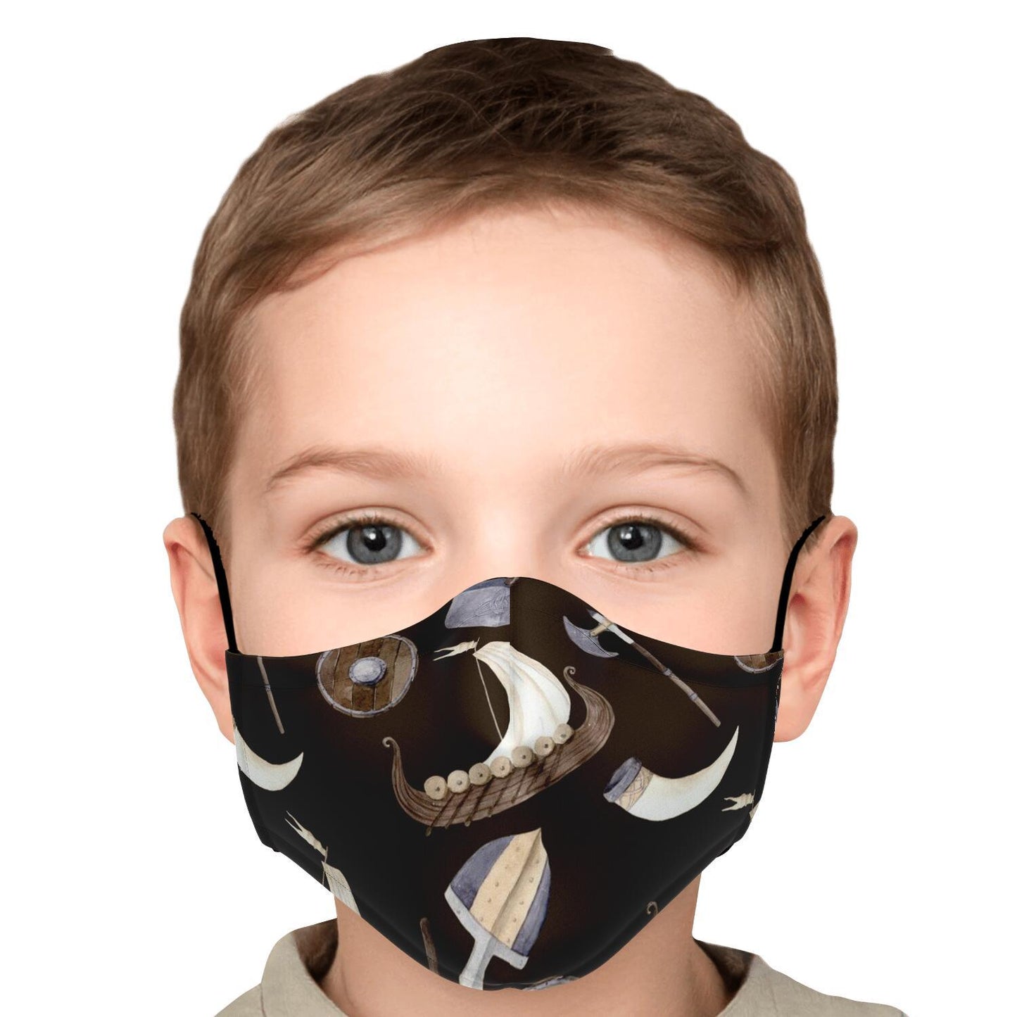 Vikings, Dragons and Ships Brown Face Mask Cover