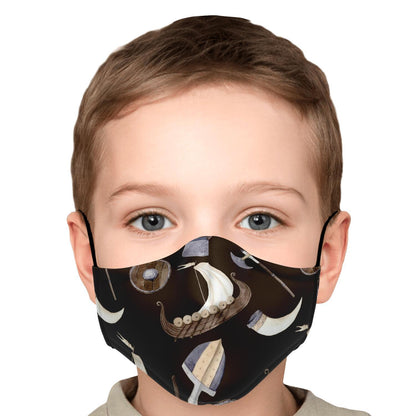 Vikings, Dragons and Ships Brown Face Mask Cover