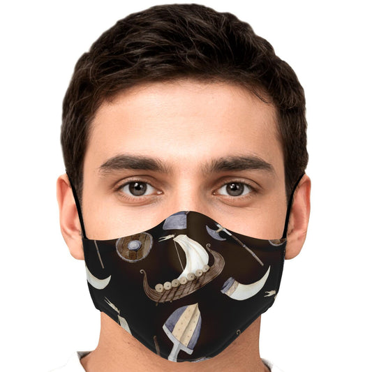 Vikings, Dragons and Ships Brown Face Mask Cover