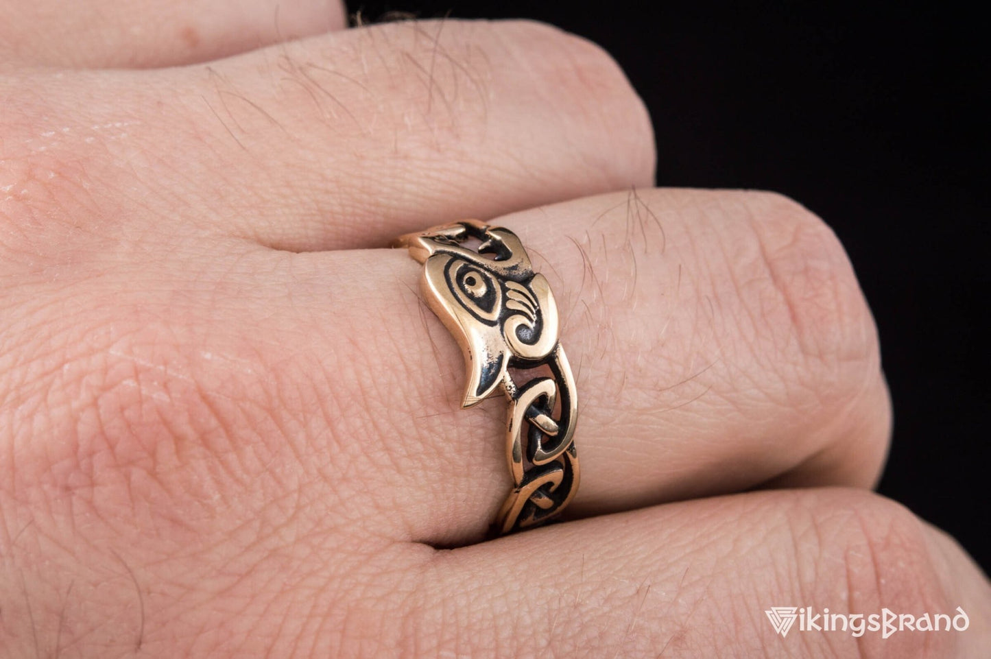 Vikings Fenrir Ring with Viking Ornament Bronze Norse Jewelry