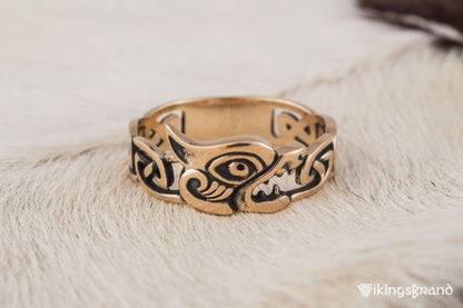 Vikings Fenrir Ring with Viking Ornament Bronze Norse Jewelry