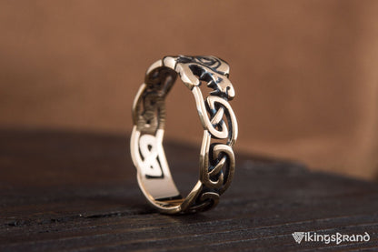 Vikings Fenrir Ring with Viking Ornament Bronze Norse Jewelry