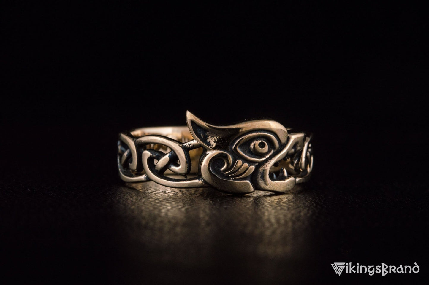 Vikings Fenrir Ring with Viking Ornament Bronze Norse Jewelry