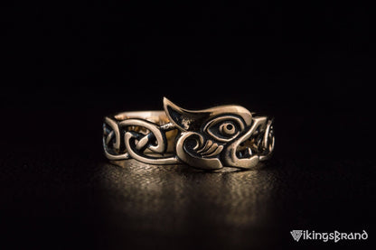 Vikings Fenrir Ring with Viking Ornament Bronze Norse Jewelry