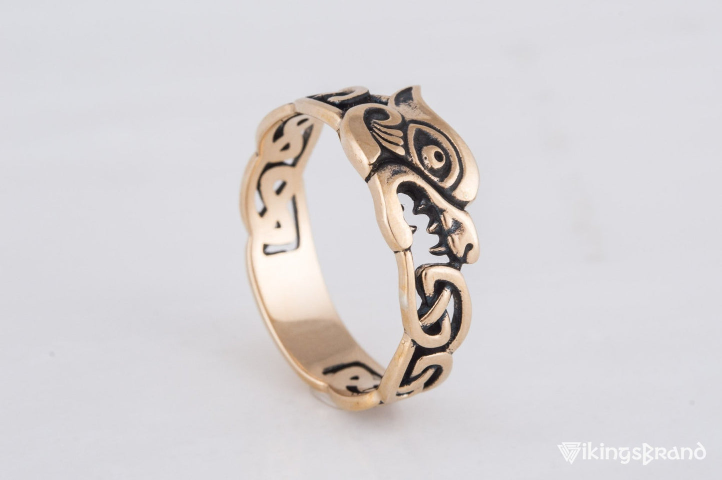 Vikings Fenrir Ring with Viking Ornament Bronze Norse Jewelry