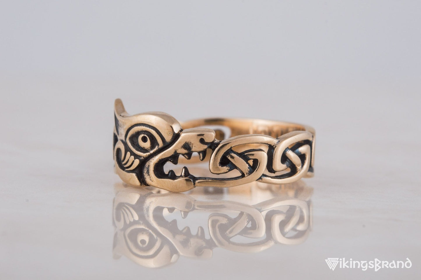 Vikings Fenrir Ring with Viking Ornament Bronze Norse Jewelry