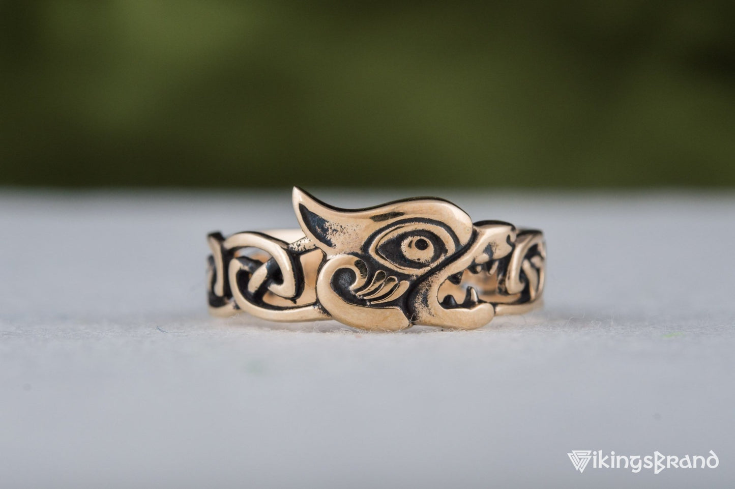 Vikings Fenrir Ring with Viking Ornament Bronze Norse Jewelry