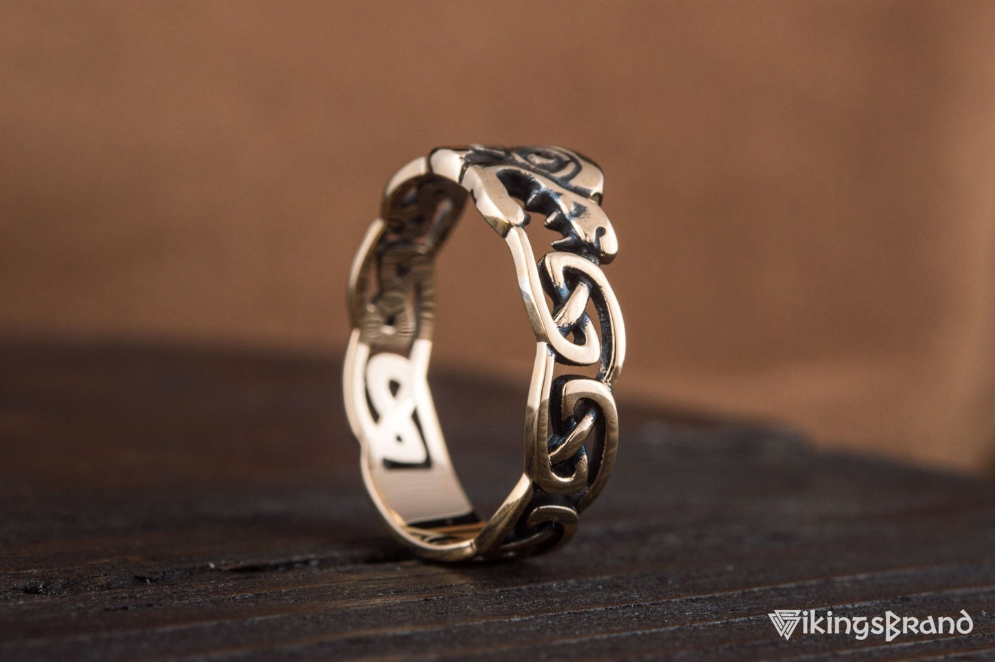 Vikings Fenrir Ring with Viking Ornament Bronze Norse Jewelry