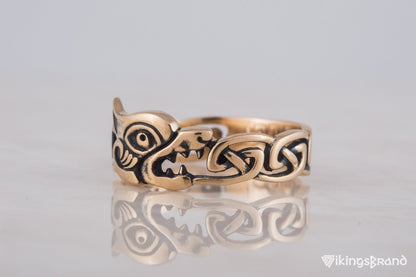 Vikings Fenrir Ring with Viking Ornament Bronze Norse Jewelry