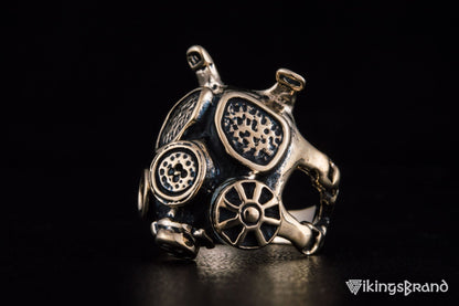 Vikings Gas Mask Ring Handmade Bronze Unique Jewelry