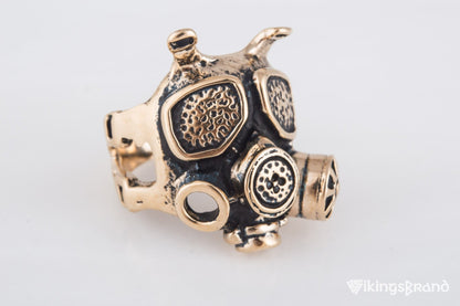 Vikings Gas Mask Ring Handmade Bronze Unique Jewelry