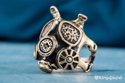 Vikings Gas Mask Ring Handmade Bronze Unique Jewelry