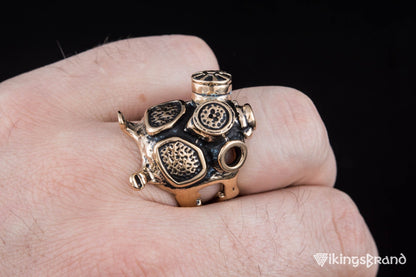 Vikings Gas Mask Ring Handmade Bronze Unique Jewelry