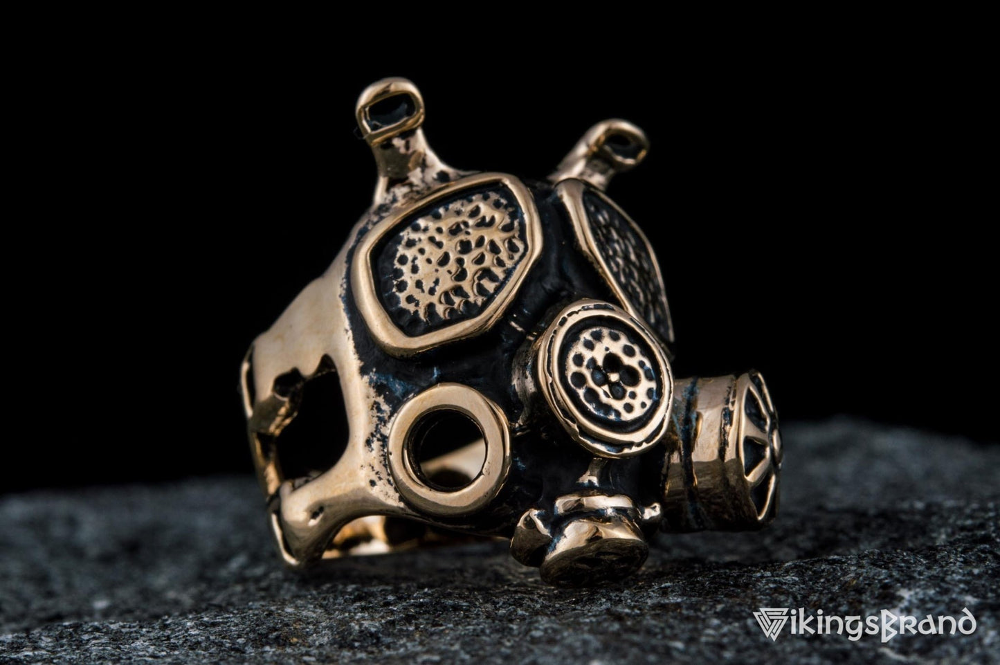 Vikings Gas Mask Ring Handmade Bronze Unique Jewelry