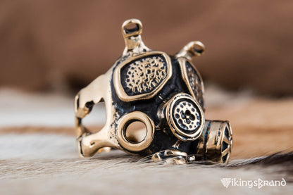 Vikings Gas Mask Ring Handmade Bronze Unique Jewelry