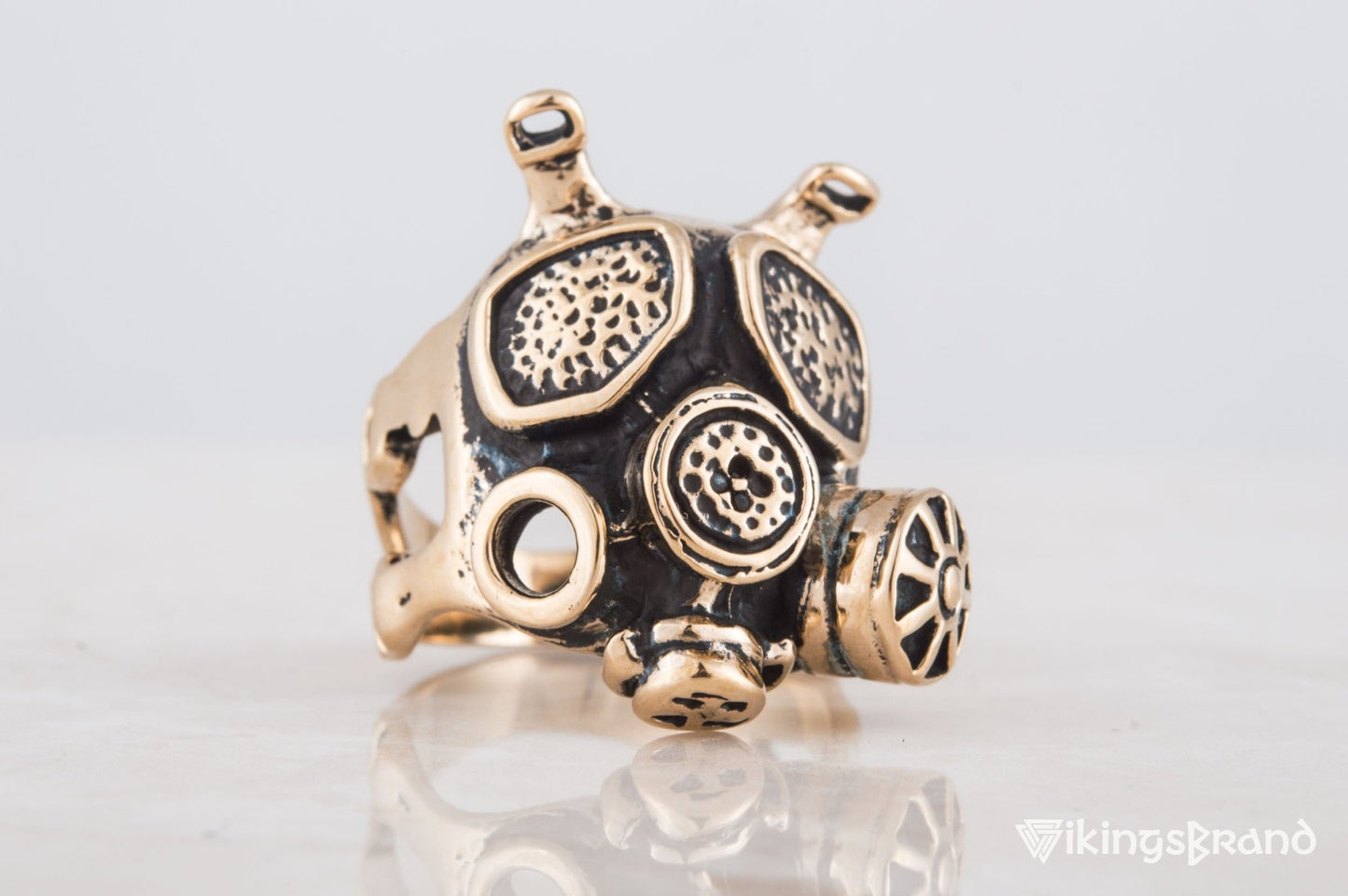 Vikings Gas Mask Ring Handmade Bronze Unique Jewelry