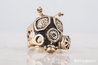 Vikings Gas Mask Ring Handmade Bronze Unique Jewelry