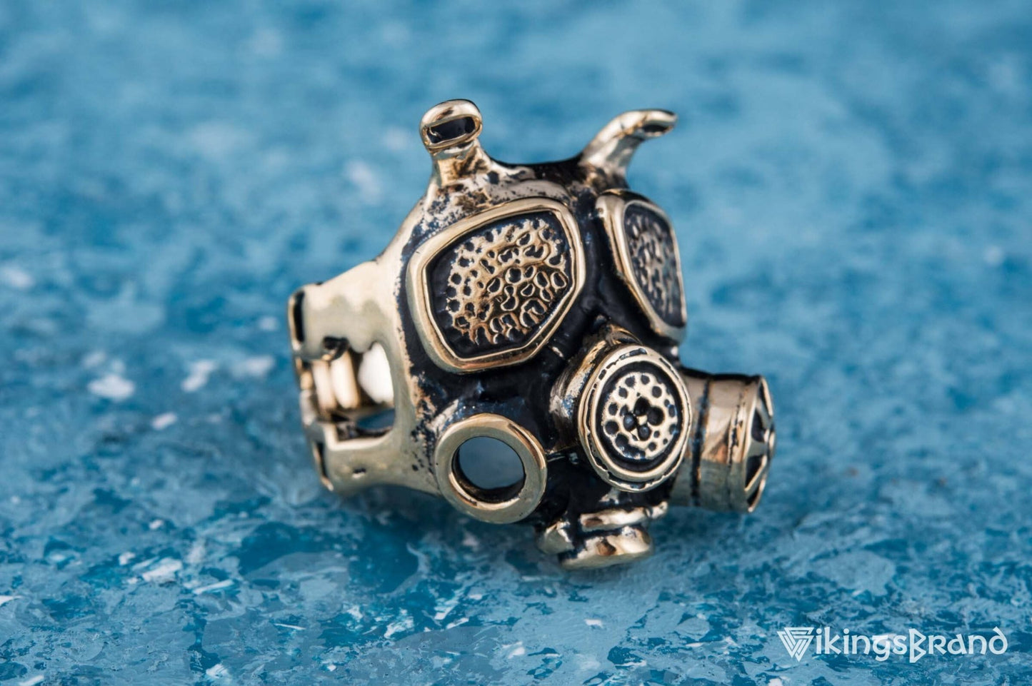 Vikings Gas Mask Ring Handmade Bronze Unique Jewelry