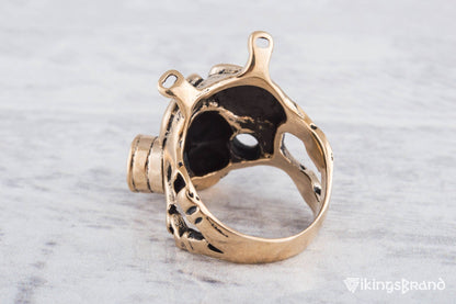Vikings Gas Mask Ring Handmade Bronze Unique Jewelry