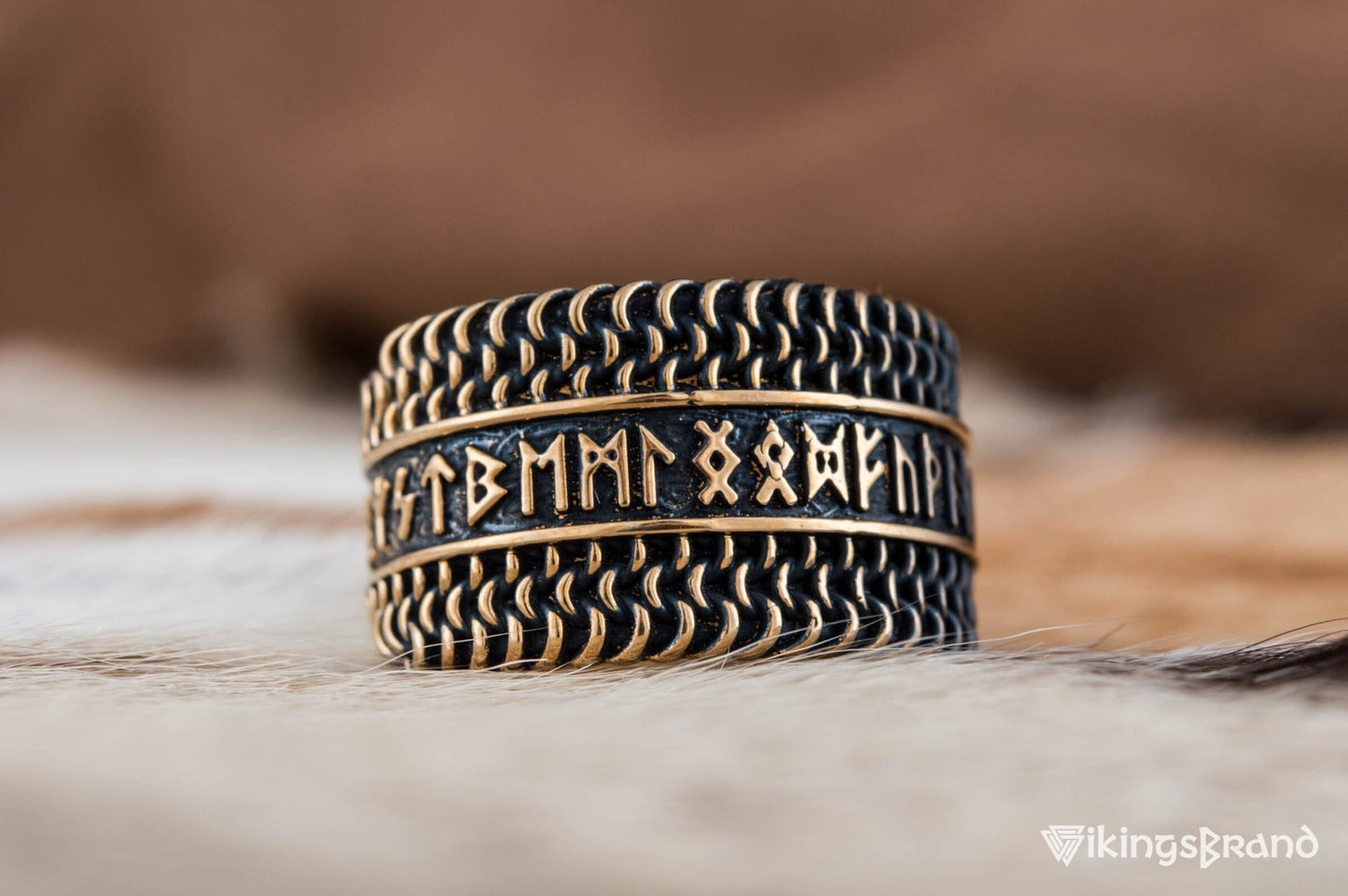 Vikings Hauberk Viking Ring with Elder Futhark Runes Broze Unique Jewelry