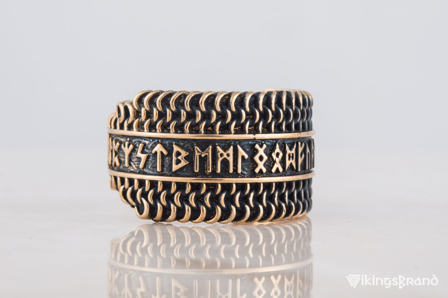 Vikings Hauberk Viking Ring with Elder Futhark Runes Broze Unique Jewelry
