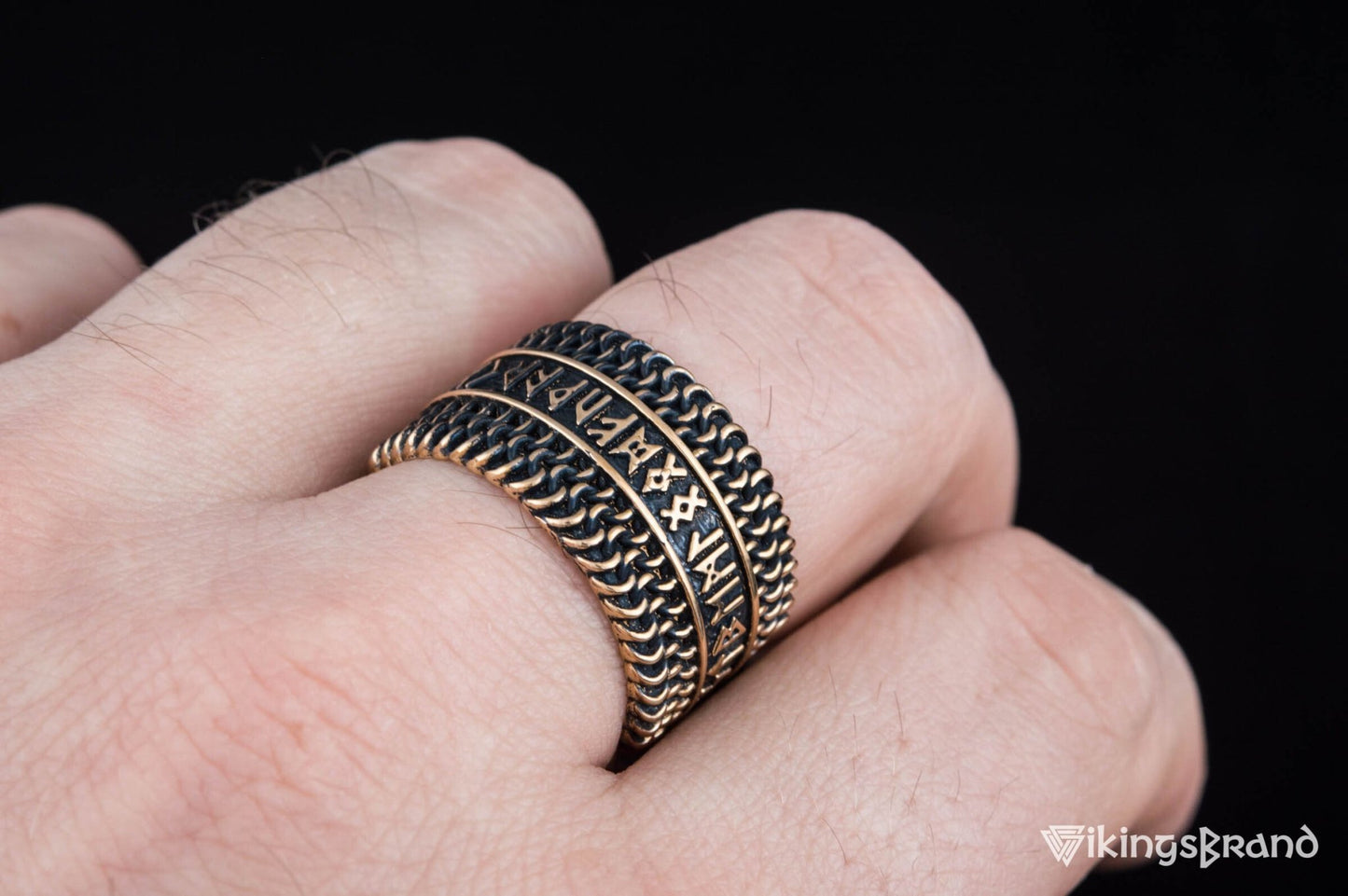 Vikings Hauberk Viking Ring with Elder Futhark Runes Broze Unique Jewelry