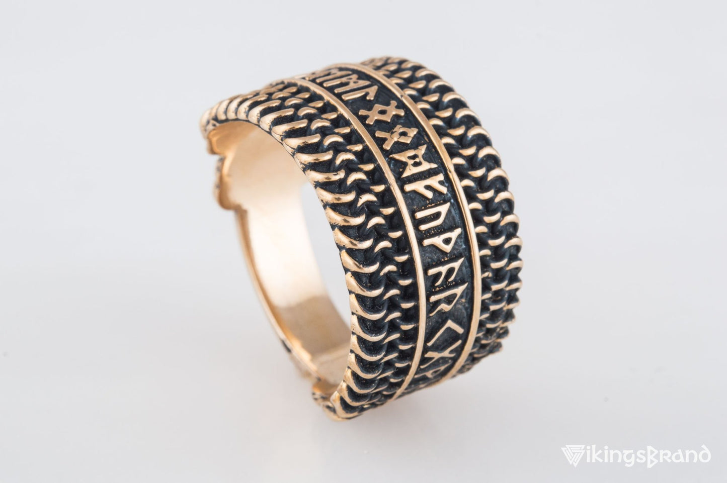 Vikings Hauberk Viking Ring with Elder Futhark Runes Broze Unique Jewelry