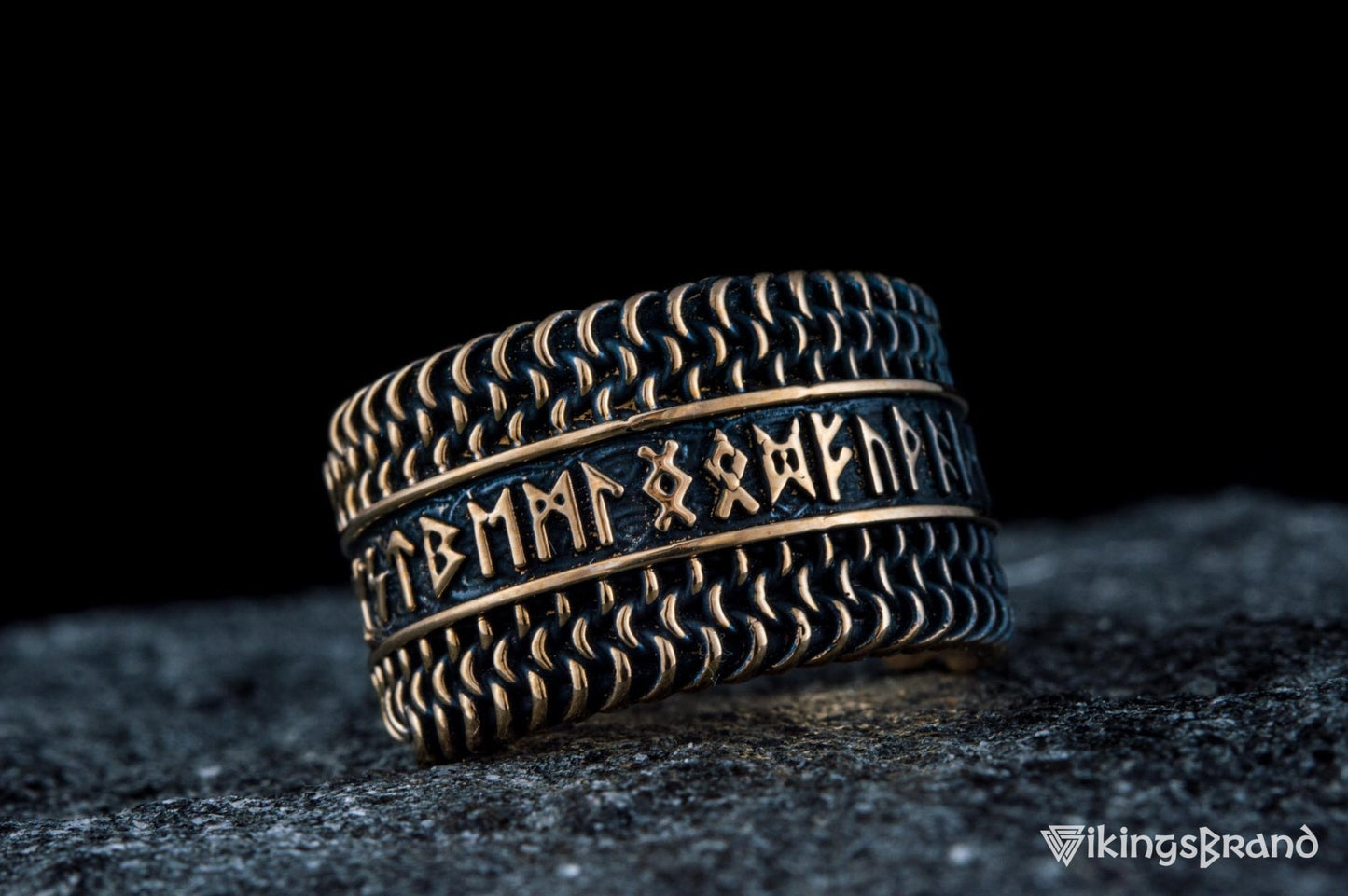 Vikings Hauberk Viking Ring with Elder Futhark Runes Broze Unique Jewelry