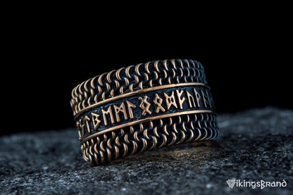 Vikings Hauberk Viking Ring with Elder Futhark Runes Broze Unique Jewelry