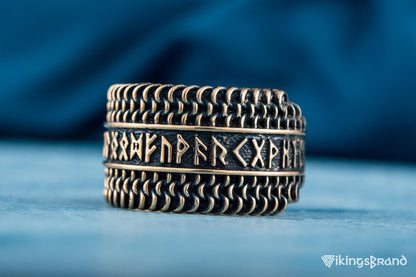 Vikings Hauberk Viking Ring with Elder Futhark Runes Broze Unique Jewelry
