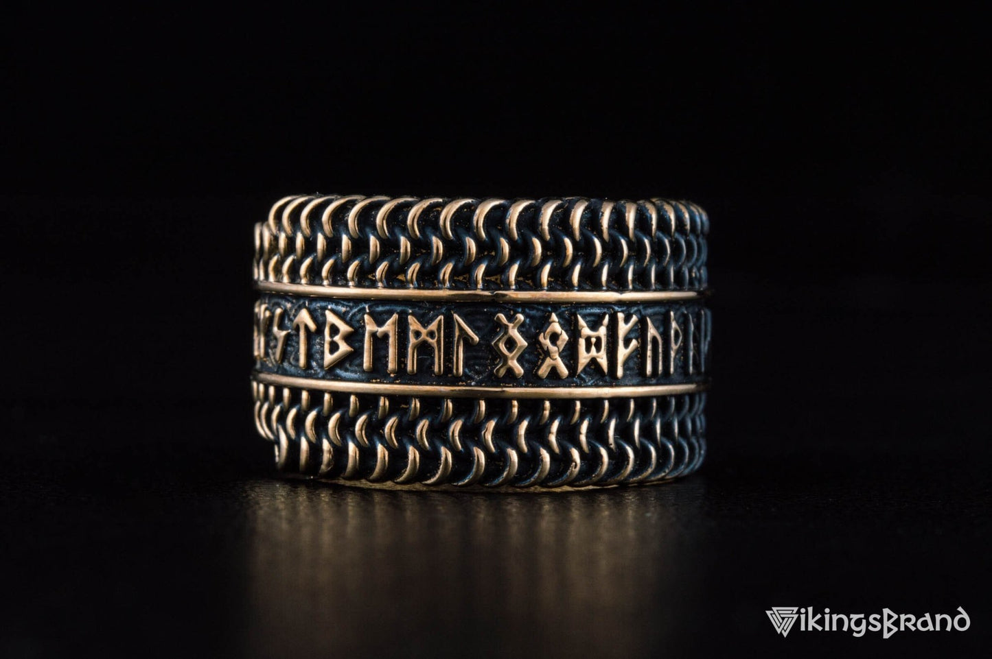Vikings Hauberk Viking Ring with Elder Futhark Runes Broze Unique Jewelry