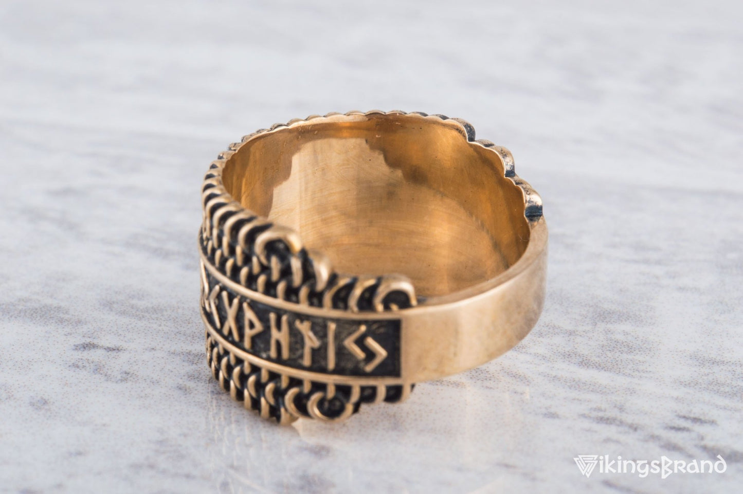 Vikings Hauberk Viking Ring with Elder Futhark Runes Broze Unique Jewelry
