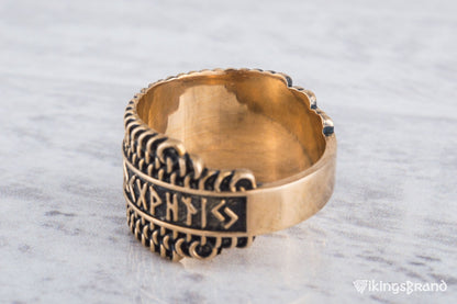 Vikings Hauberk Viking Ring with Elder Futhark Runes Broze Unique Jewelry