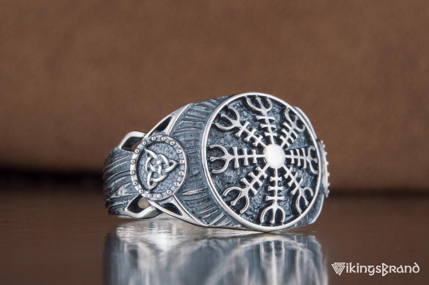 Vikings Helm of Awe Symbol Ring Sterling Silver Handmade Viking Jewelry