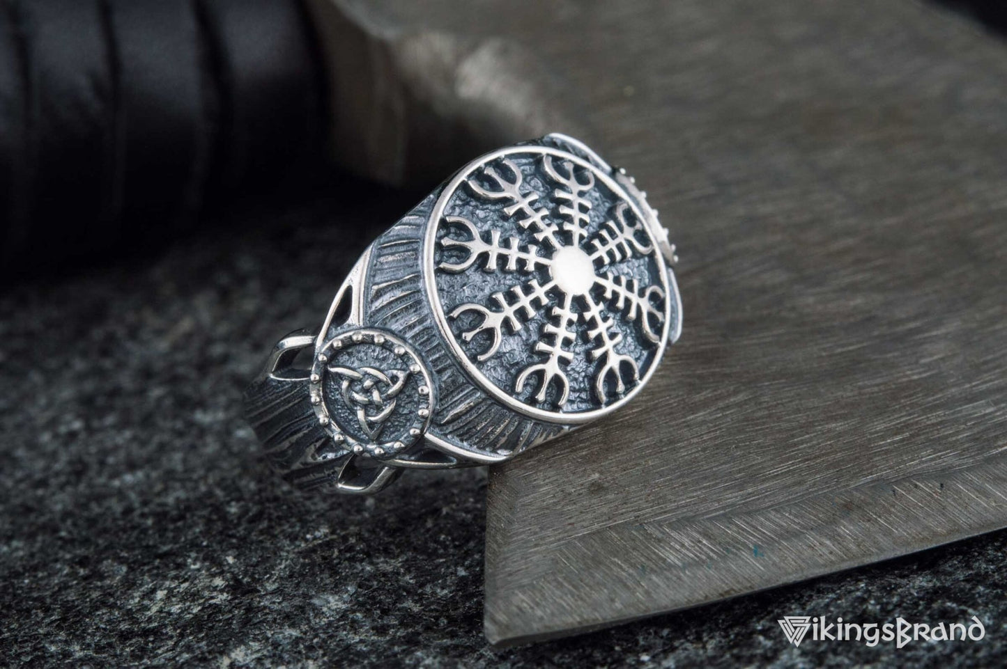 Vikings Helm of Awe Symbol Ring Sterling Silver Handmade Viking Jewelry