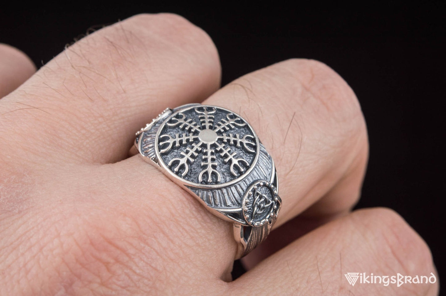 Vikings Helm of Awe Symbol Ring Sterling Silver Handmade Viking Jewelry