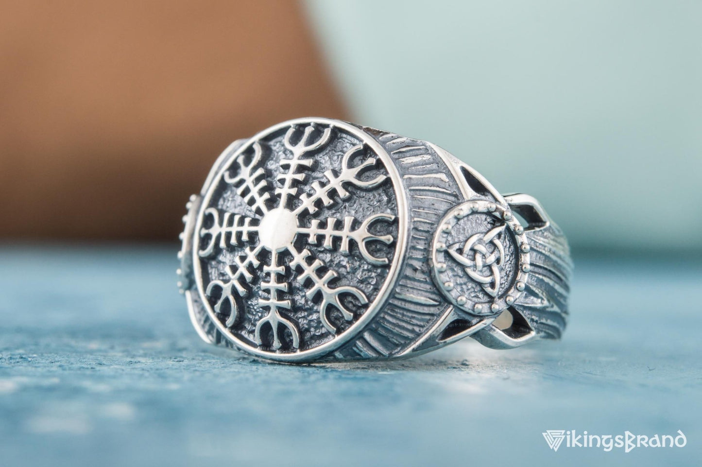 Vikings Helm of Awe Symbol Ring Sterling Silver Handmade Viking Jewelry
