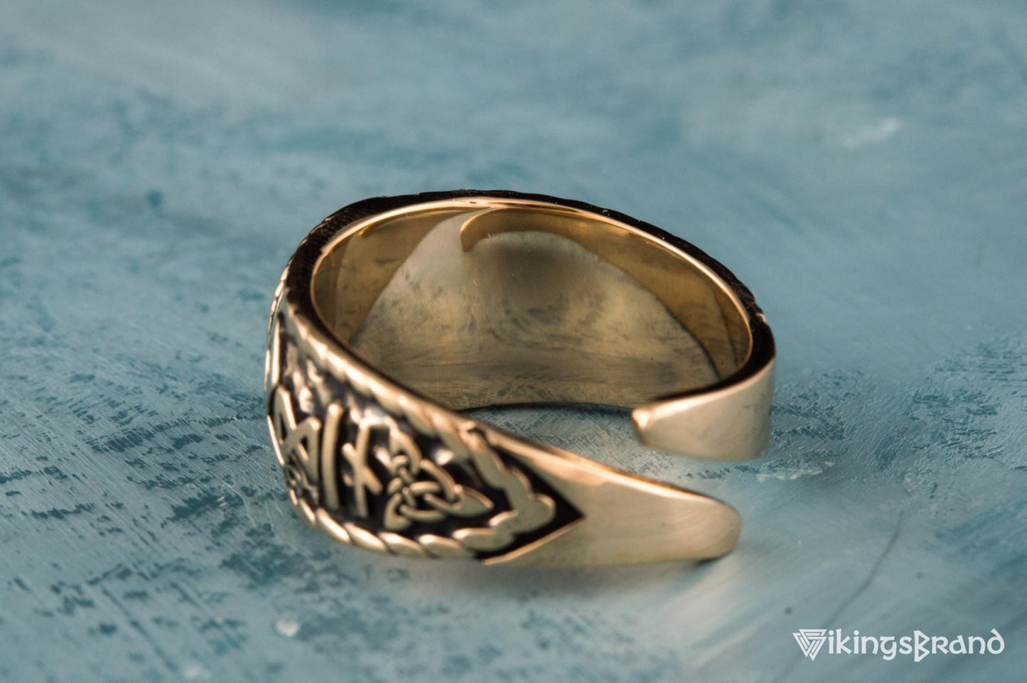 Vikings Helm of Awe Symbol with Hail Odin Bronze Viking Ring