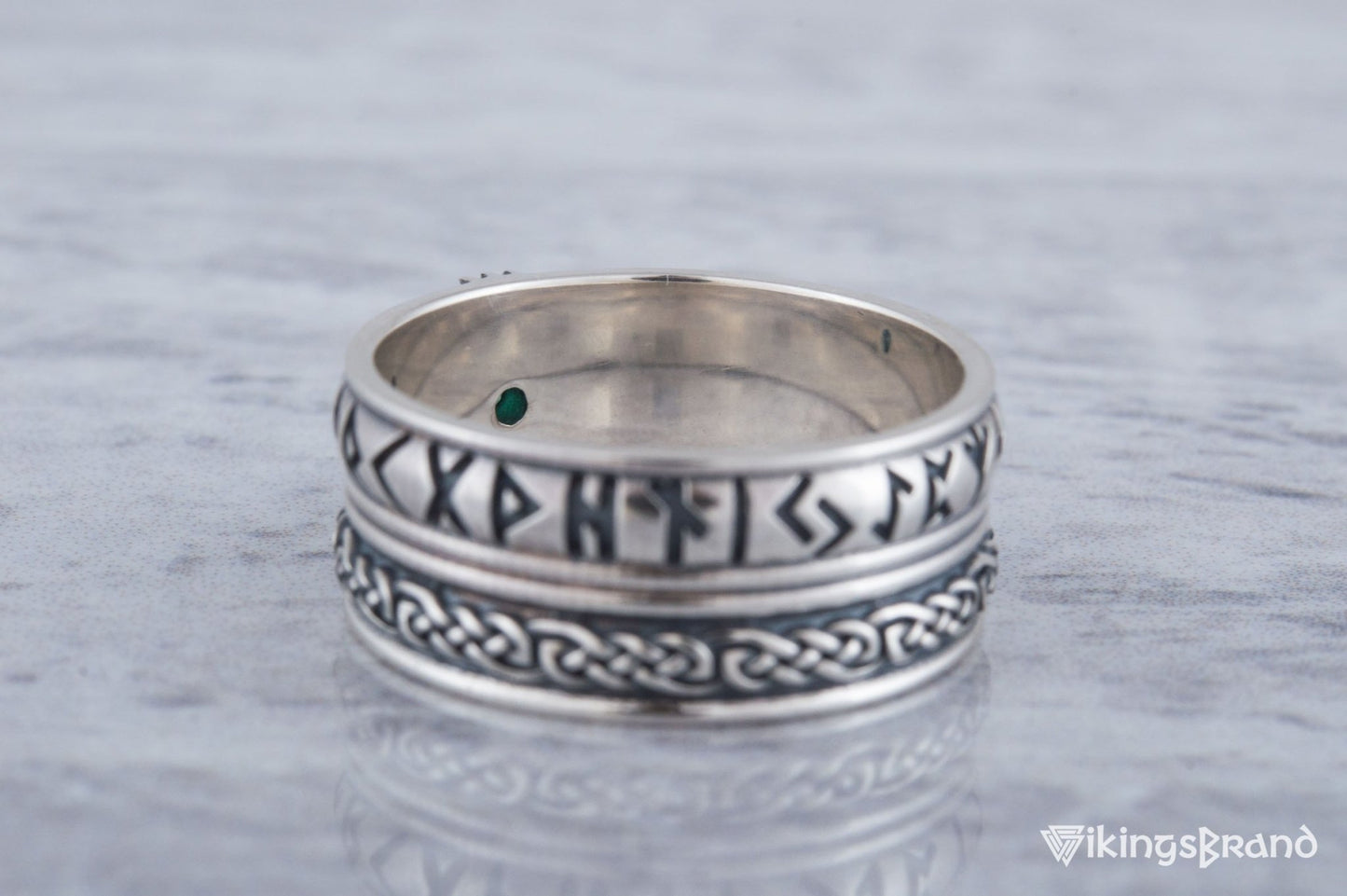 Vikings Helm of Awe Symbol with Runes Ornament and CZ Sterling Silver Viking Ring