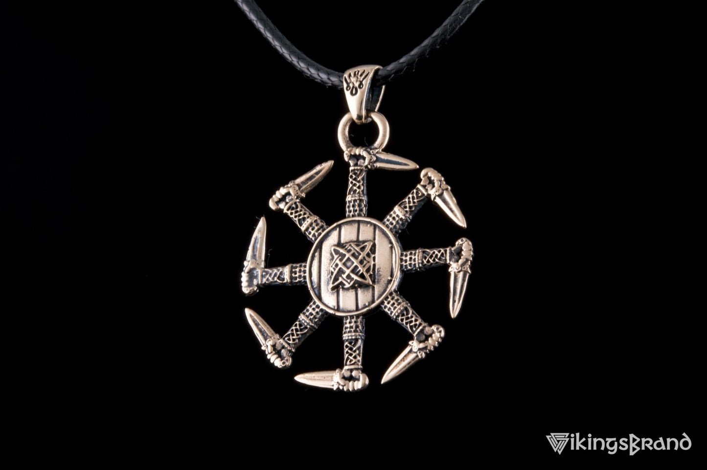 Vikings Kolovrat Pendant with Pagan Ornament Bronze Slavic Jewelry
