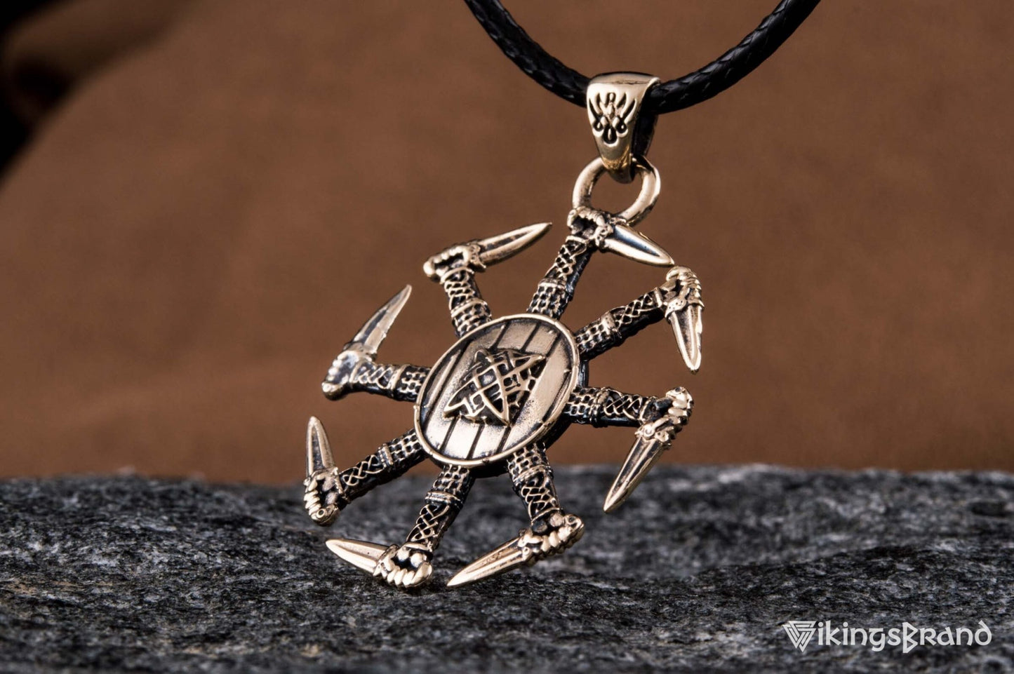 Vikings Kolovrat Pendant with Pagan Ornament Bronze Slavic Jewelry