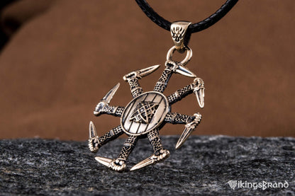 Vikings Kolovrat Pendant with Pagan Ornament Bronze Slavic Jewelry
