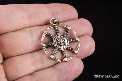 Vikings Kolovrat Pendant with Pagan Ornament Bronze Slavic Jewelry