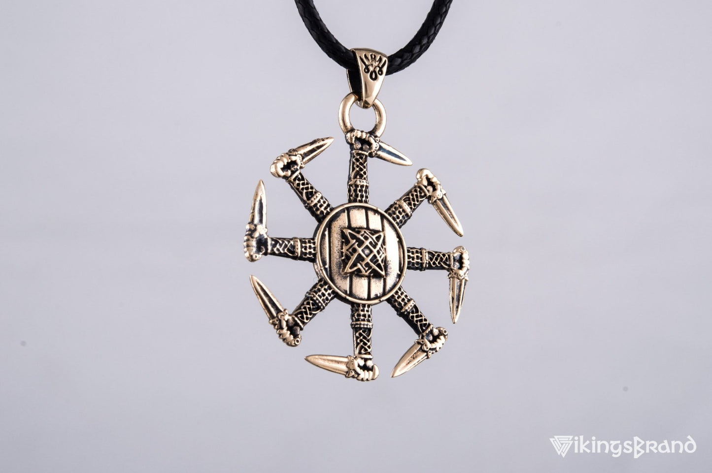 Vikings Kolovrat Pendant with Pagan Ornament Bronze Slavic Jewelry
