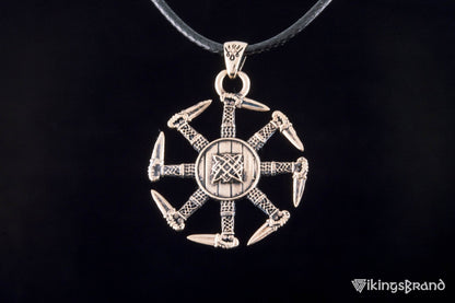 Vikings Kolovrat Pendant with Pagan Ornament Bronze Slavic Jewelry