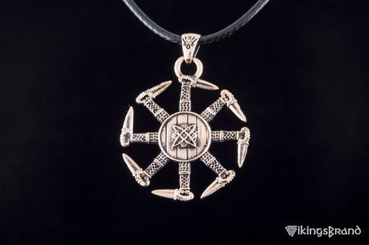 Vikings Kolovrat Pendant with Pagan Ornament Bronze Slavic Jewelry