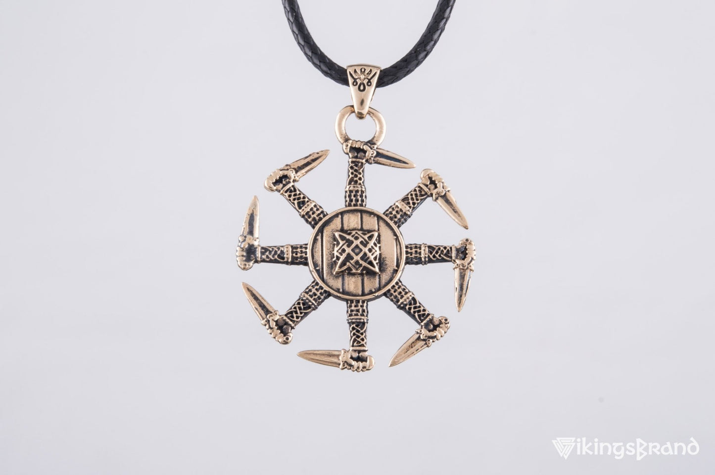Vikings Kolovrat Pendant with Pagan Ornament Bronze Slavic Jewelry